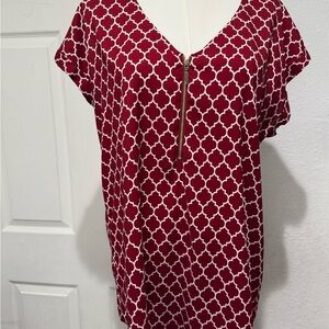 Express Red and White Geometric Blouse